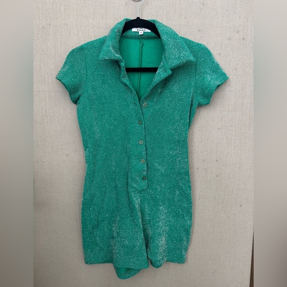 Frankies BIKINIS Romper Womens Small Rose TERRY SPARKLE Green Mistletoe Sexy - Picture 6 of 8